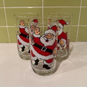 Vintage Dancing Santa Claus & Elves Glasses Set of 3